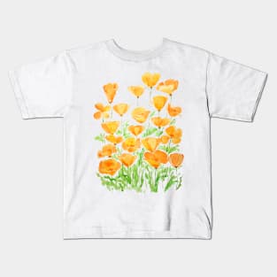 orange California poppy watercolor painting Kids T-Shirt